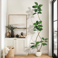 Albero di gomma artificiale Garvee da 7 piedi con vaso in resina bianca, resistente ai raggi UV, durevole, realistico, decorazione per interni, grande pianta da pavimento