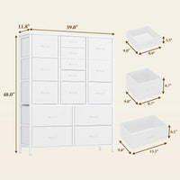 Cassettiera Garvee a 15 cassetti con piano in legno, struttura in metallo, cassetti in tessuto per camera da letto e corridoio, versatile, robusta, grigia