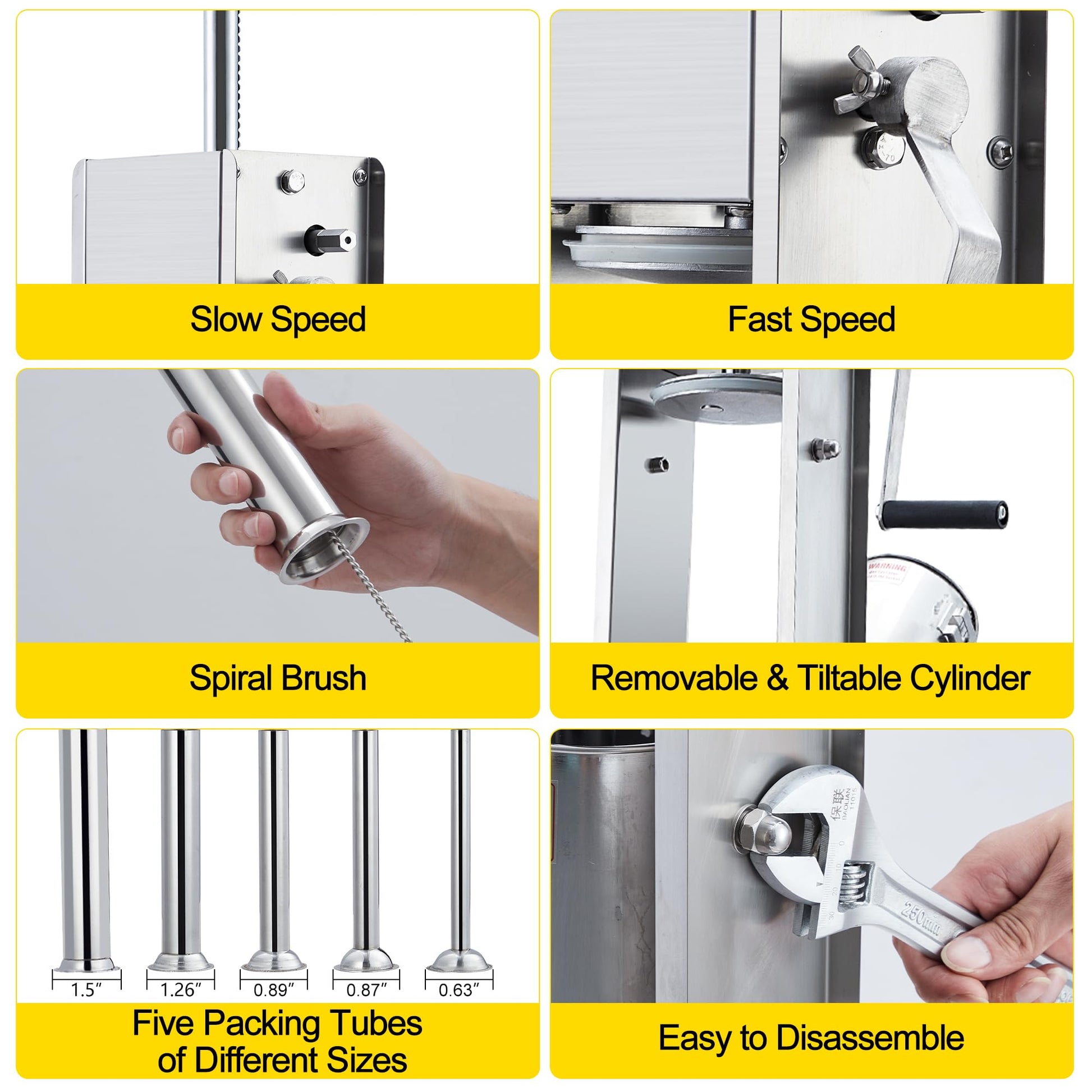 Insaccatrice Manuale Salsicce Garvee 7 Litri Acciaio Inox con 5 Tubi - Perfetta per Casa e Uso Commerciale