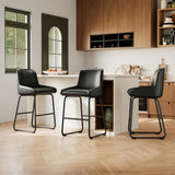 Garvee Set di 3 Sgabelli da Bar Altezza Bancone, Pelle PU, Schienale Ergonomico, Nero, per Cucina e Isola - Black 3Pcs