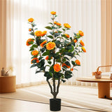 Garvee Albero di camelia artificiale 1 pezzo da 3,28 piedi con fiori realistici, resistente ai raggi UV, facile da pulire per uso interno ed esterno, verde - Come mostrato