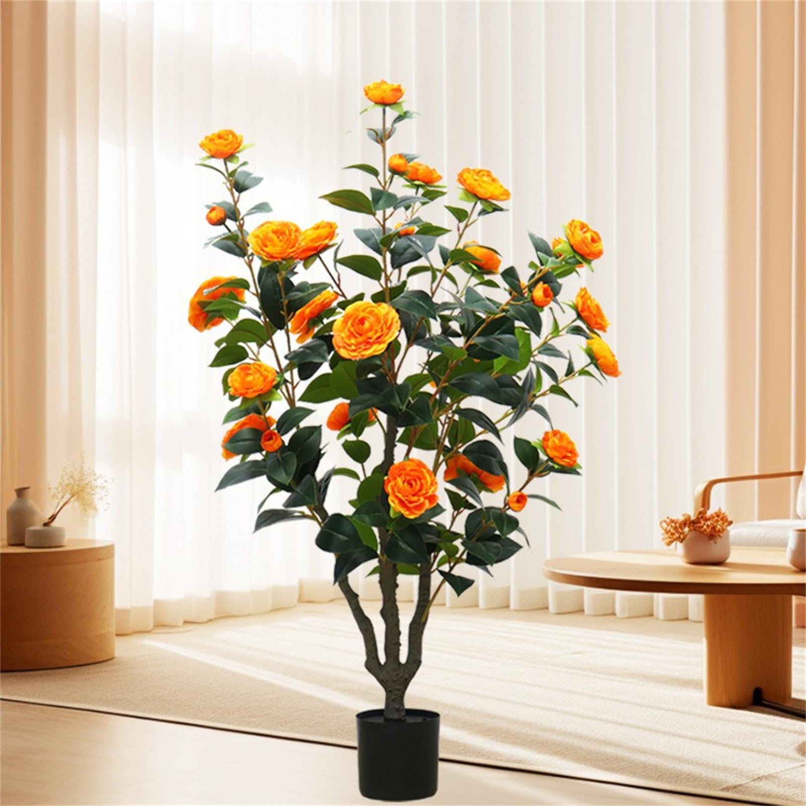 Garvee Albero di camelia artificiale 1 pezzo da 3,28 piedi con fiori realistici, resistente ai raggi UV, facile da pulire per uso interno ed esterno, verde