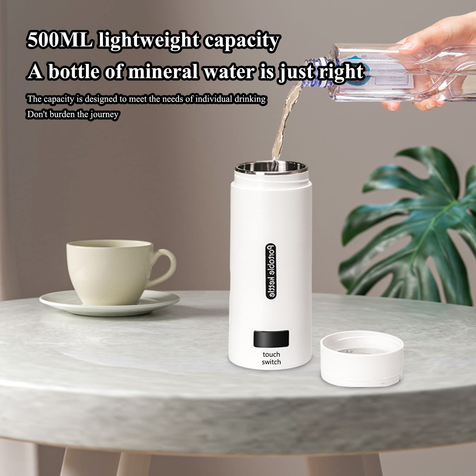 Bollitore elettrico Garvee da 380 ml in acciaio inossidabile, portatile, con controllo della temperatura a LED, per campeggio, ufficio, viaggio, compatto e rapido.