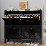 Garvee Mobile Porta Scarpe 4 Ante Con Ripiani Regolabili, Legno Massello Nero, Ampia Capacità, Ingresso E Corridoio, Design Moderno - Black