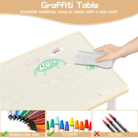 Garvee Tavolo Bambini con 4 Sedie Regolabile Altezza, Piano Scrivibile, Piedi Antiscivolo, Legno Rovere, Casa e Scuola, Multicolore