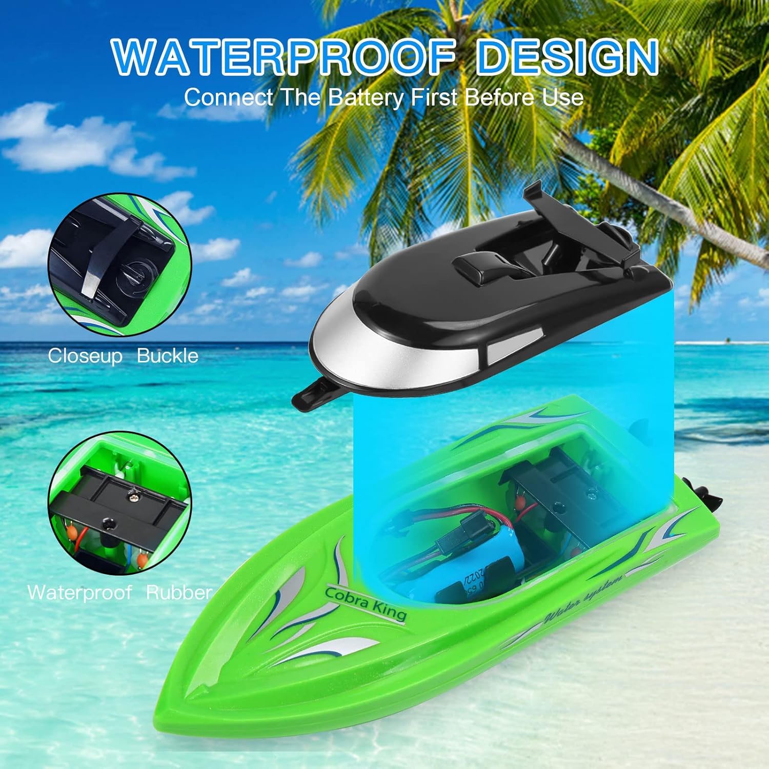 Garvee 2PACK RC Boat - Alta velocità 10 km/h, telecomando 2.4G, plastica ABS per piscine e laghi, 4 batterie, ricarica USB