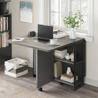 Tavolo da pranzo pieghevole Garvee Carlo Grey con 6 ruote e ripiano a 2 livelli per piccoli spazi 50,1"P x 31,4"L x 29,5"A