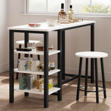 Garvee Tavolo Bar con 2 Sgabelli, Altezza Banco, 3 Ripiani, MDF e Metallo, Bianco e Nero, Salvaspazio per Appartamenti e Cucine