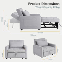 Divano letto/poltrona letto 3 in 1 Garvee con funzione letto, tessuto di lino, salvaspazio, 192 x 96 x 59 cm, grigio