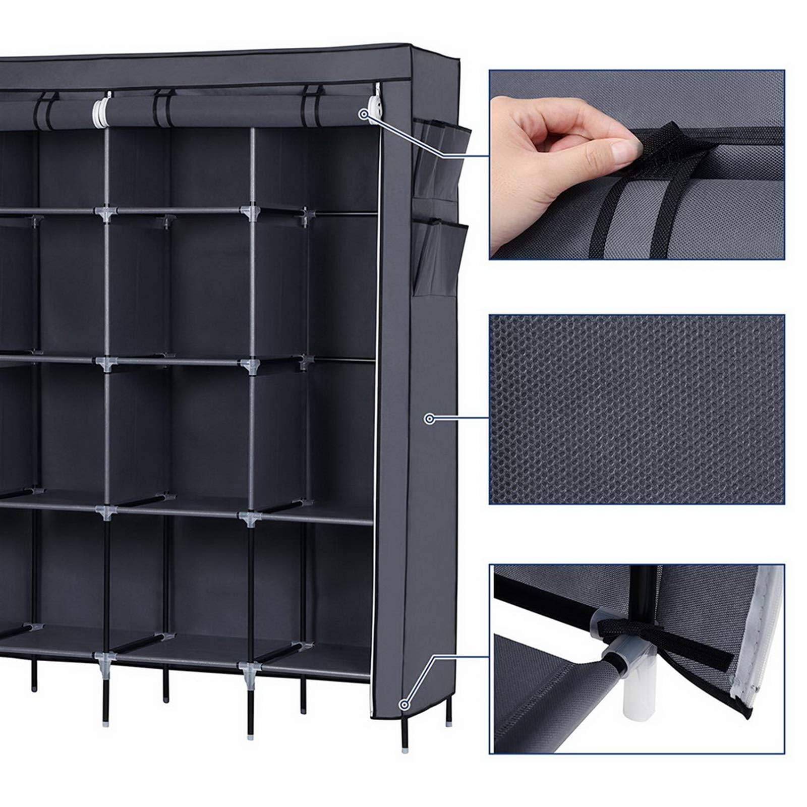 Armadio portatile Garvee con tessuto non tessuto e strati impermeabili per camera da letto, 66x17x66 pollici, grigio