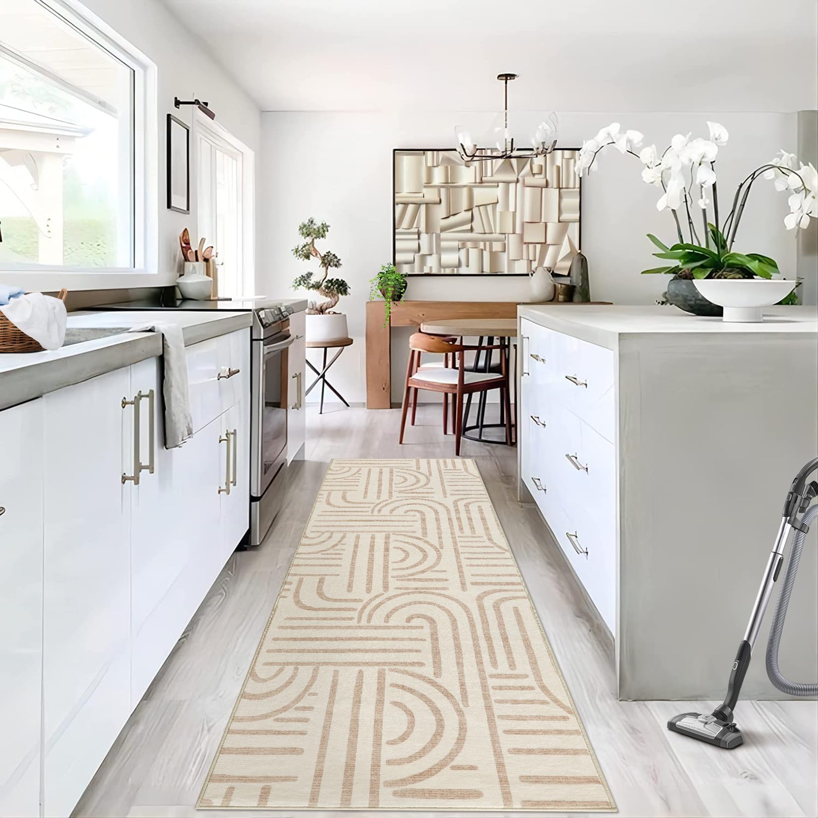 Tappeto Garvee lavabile a pelo corto 80x150 beige per soggiorno, camera da letto, sala da pranzo, cucina, corridoio