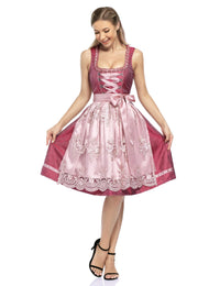 Garvee Dirndl, costume tradizionale da donna, due pezzi, lunghezza media, con grembiule in pizzo, adatto per l'Oktoberfest, colore rosa, qualità premium, taglia 34