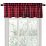 Tenda decorativa per finestra Garvee Cafe con tasca per asta, motivo a quadri Buffalo, filtrante la luce, poliestere, 56x15 pollici, cucina - Nero e rosso