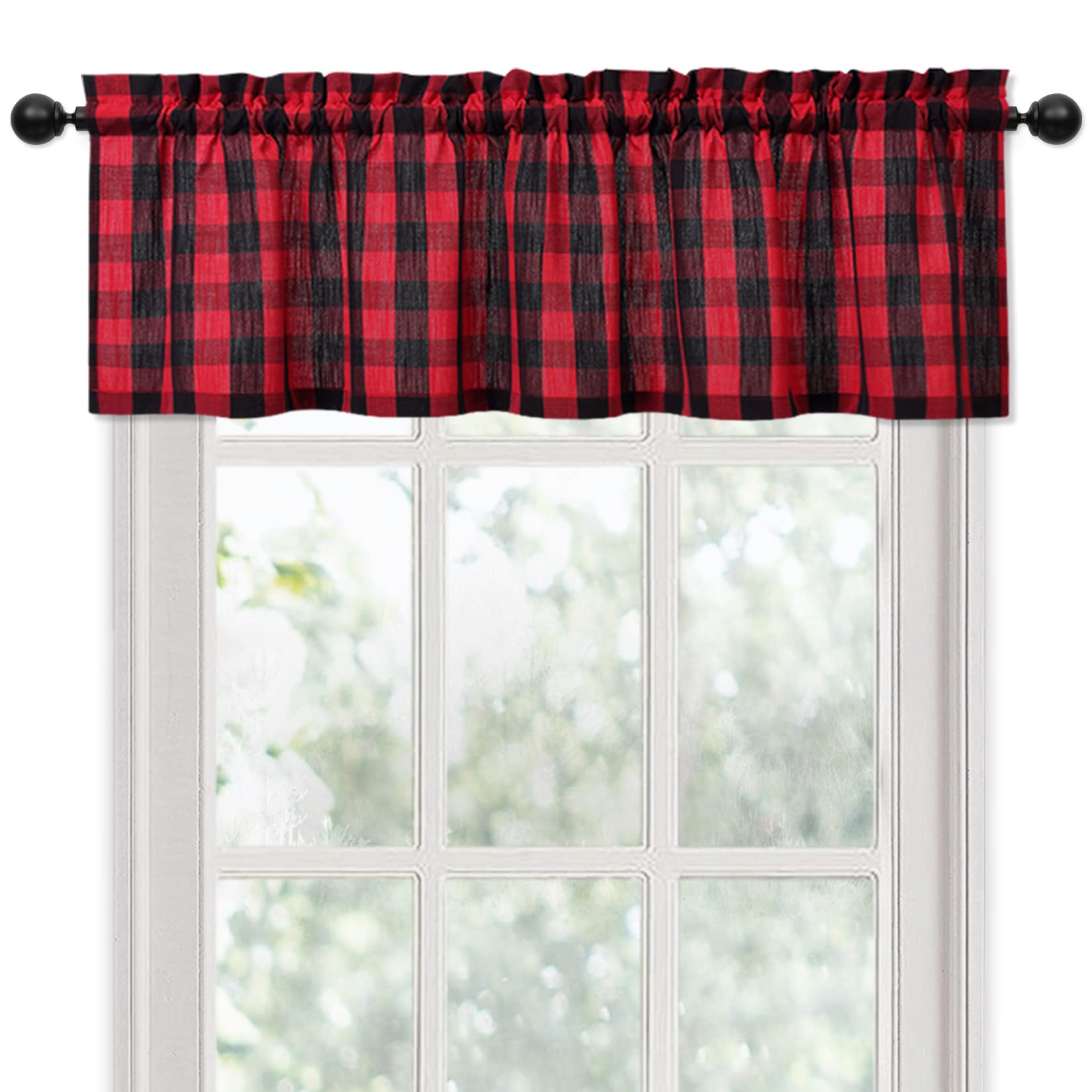 Tenda decorativa per finestra Garvee Cafe con tasca per asta, motivo a quadri Buffalo, filtrante la luce, poliestere, 56x15 pollici, cucina
