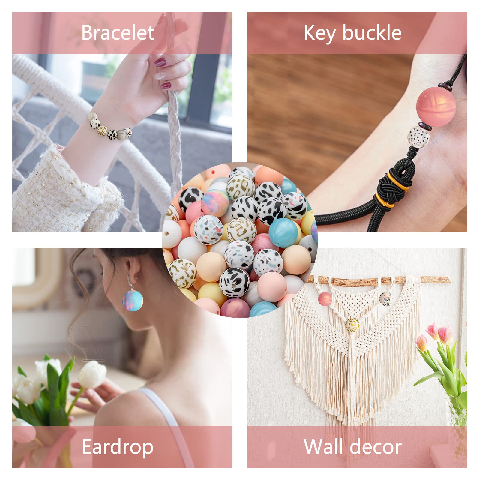 Garvee 100 pezzi di perline in silicone da 15 mm rotonde colorate per la creazione di gioielli fai da te, portachiavi, collane, braccialetti