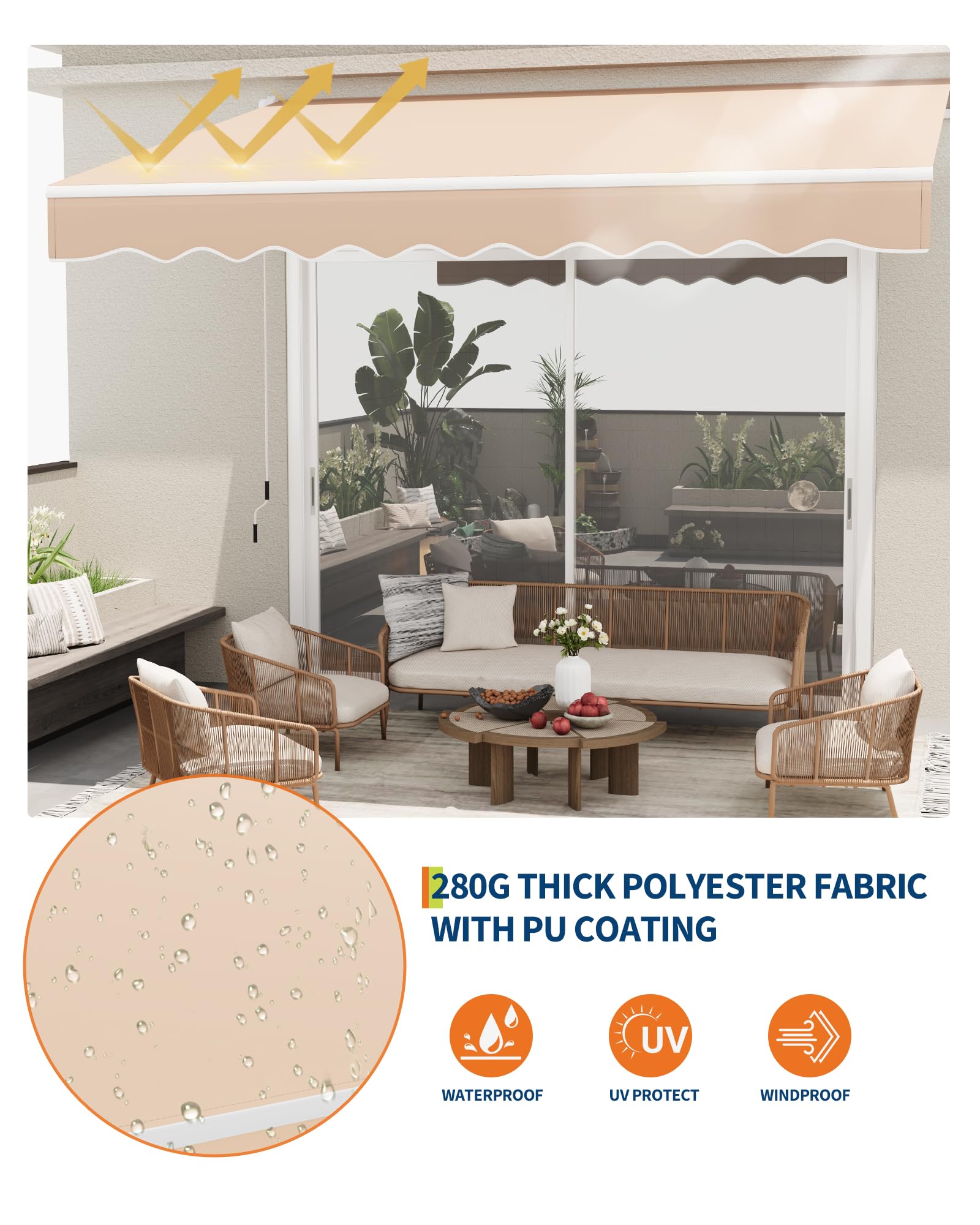 Garvee Gelenkarmmarkise 400x250 cm UV50+ Protezione Wasserabweisend Aluminiumgestell Manuelle Kurbel Terrasse Balkon