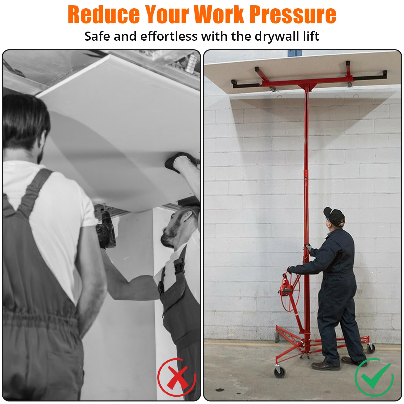 Sollevatore per cartongesso Garvee da 16 piedi, sollevatore per pannelli regolabile, capacità di sollevamento di 150 libbre, acciaio al carbonio, per fai da te, pieghevole