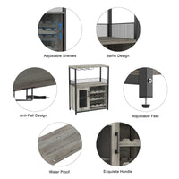 Mobile bar per vino Garvee con luce LED, ripiani regolabili, porta a rete, MDF e metallo, altezza 36", cucina e sala da pranzo, robusto, compatto
