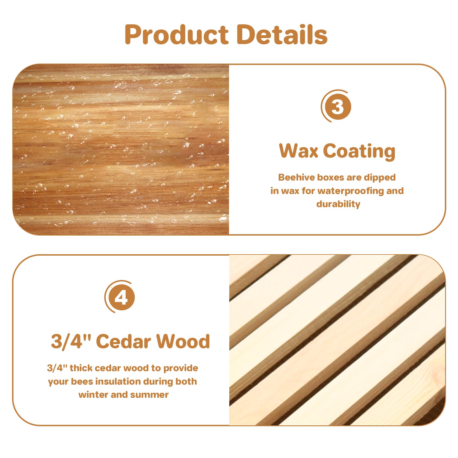 Arnia Garvee Langstroth Deep Brood da 10 telaini con rivestimento in cera d'api, legno di cedro, incastro a coda di rondine, basi in cera per forniture apistiche, 16-1/4"x19-7/8"x9-5/8", naturale