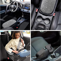 Garvee - Set di 15 coprisedili auto scintillanti per donna con coprivolante in cristallo, vellutati e traspiranti, universali, con console centrale, per uso quotidiano ed eventi