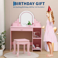 Tavolo da toeletta per bambini Garvee con luce LED e sgabello, regolabile, MDF, spazio di archiviazione, rosa, per bambine dai 3 ai 9 anni, sala giochi e camera da letto