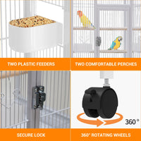 Gabbia per uccelli Garvee in metallo da 41 pollici per parrocchetti con trespoli in legno e supporto girevole bianco per la casa