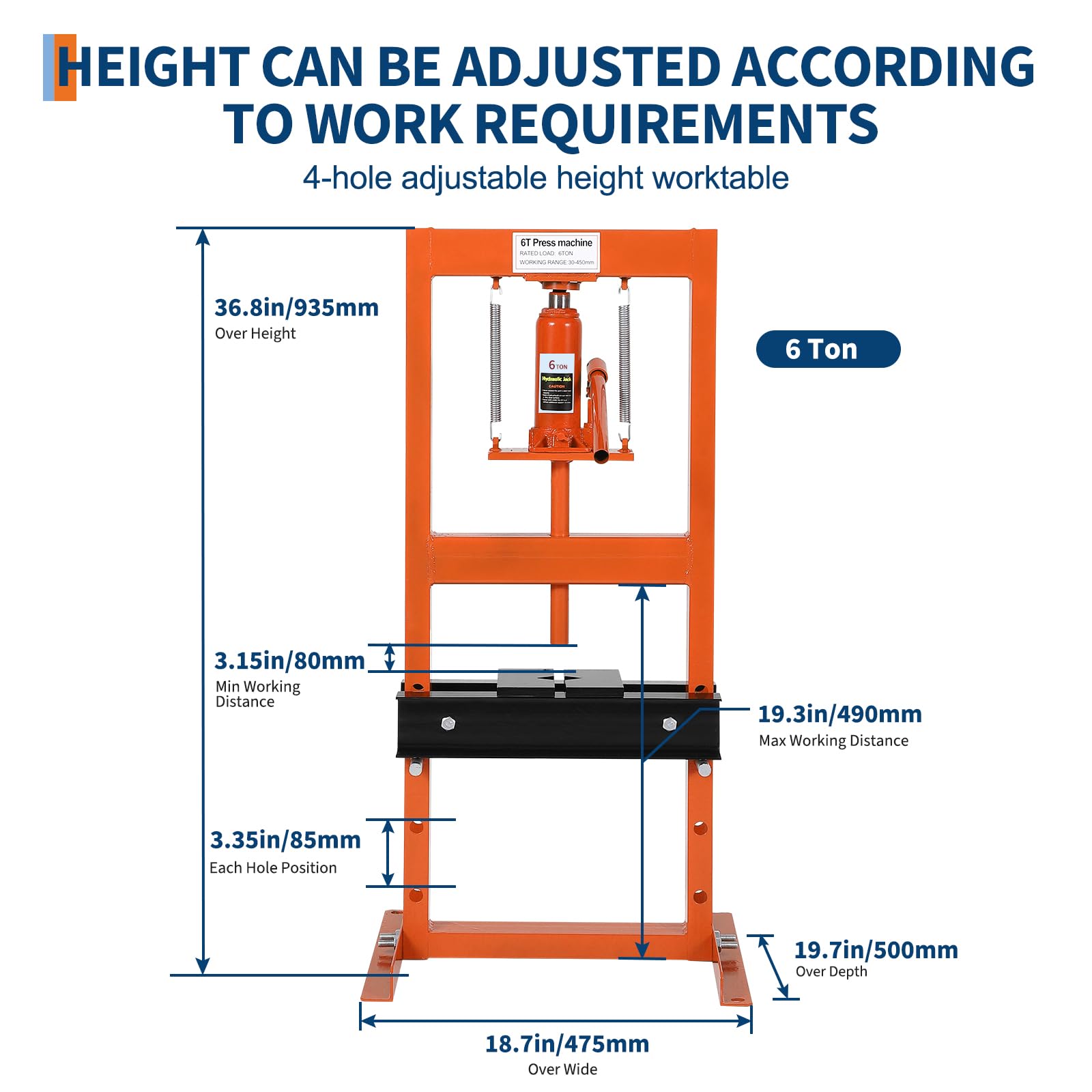 Pressa Idraulica Garvee 6 Tonellate per Festa del Papà | Telaio H, Piastre Mobili, Altezza Regolabile, Acciaio per Officina e Garage