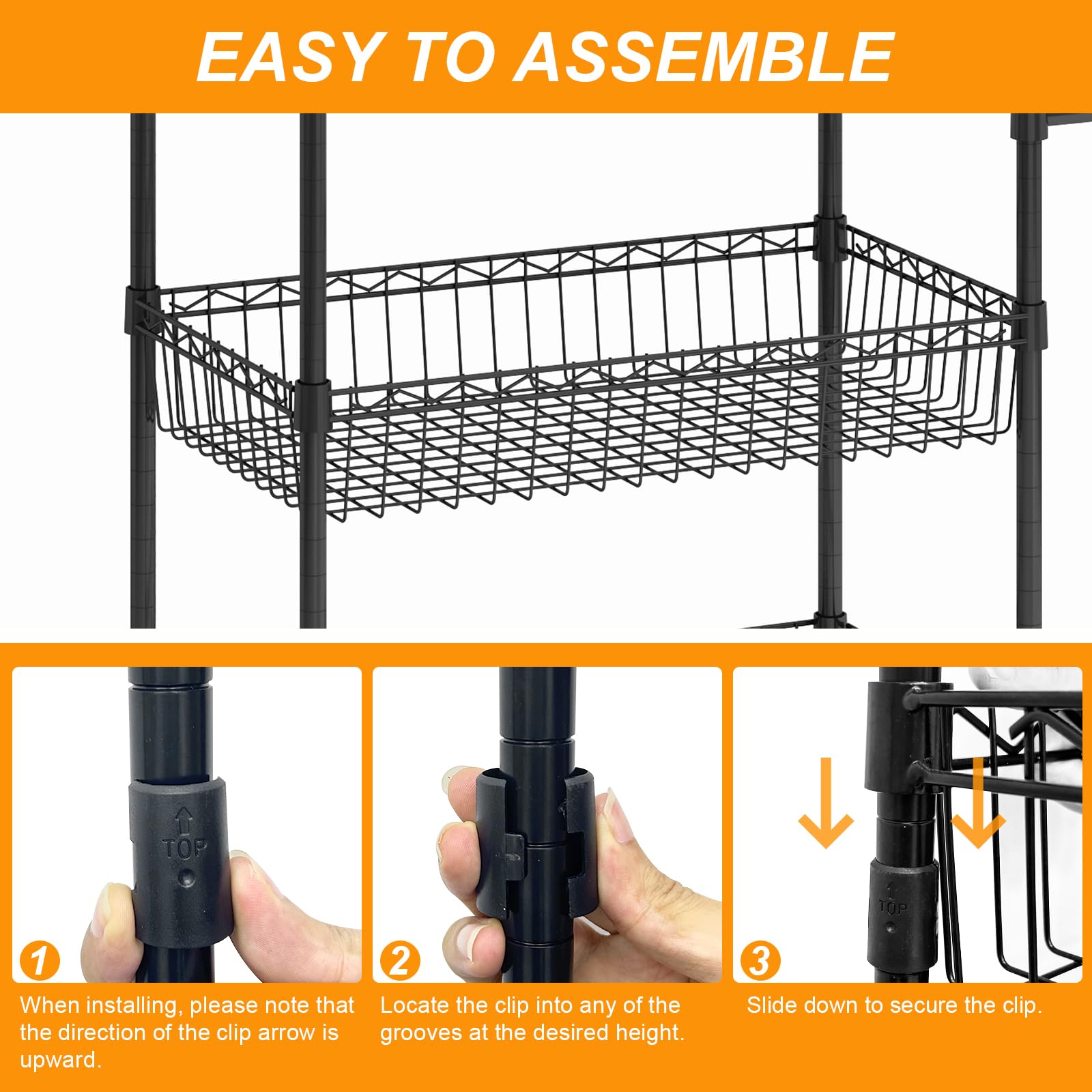 Carrello in metallo Garvee a 3 ripiani con cestini e ripiani regolabili per cucina e bagno, 31,5" nero