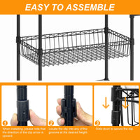 Carrello in metallo Garvee a 3 ripiani con cestini e ripiani regolabili per cucina e bagno, 31,5" nero