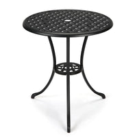Tavolo da bistro da giardino Garvee rotondo da 24" con foro per ombrellone da 2" in alluminio resistente a tutte le intemperie, ferro robusto, nero classico, balcone e giardino