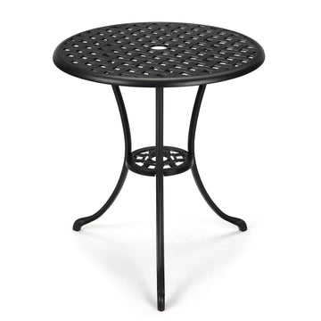 Tavolo da bistro da giardino Garvee rotondo da 24" con foro per ombrellone da 2" in alluminio resistente a tutte le intemperie, ferro robusto, nero classico, balcone e giardino