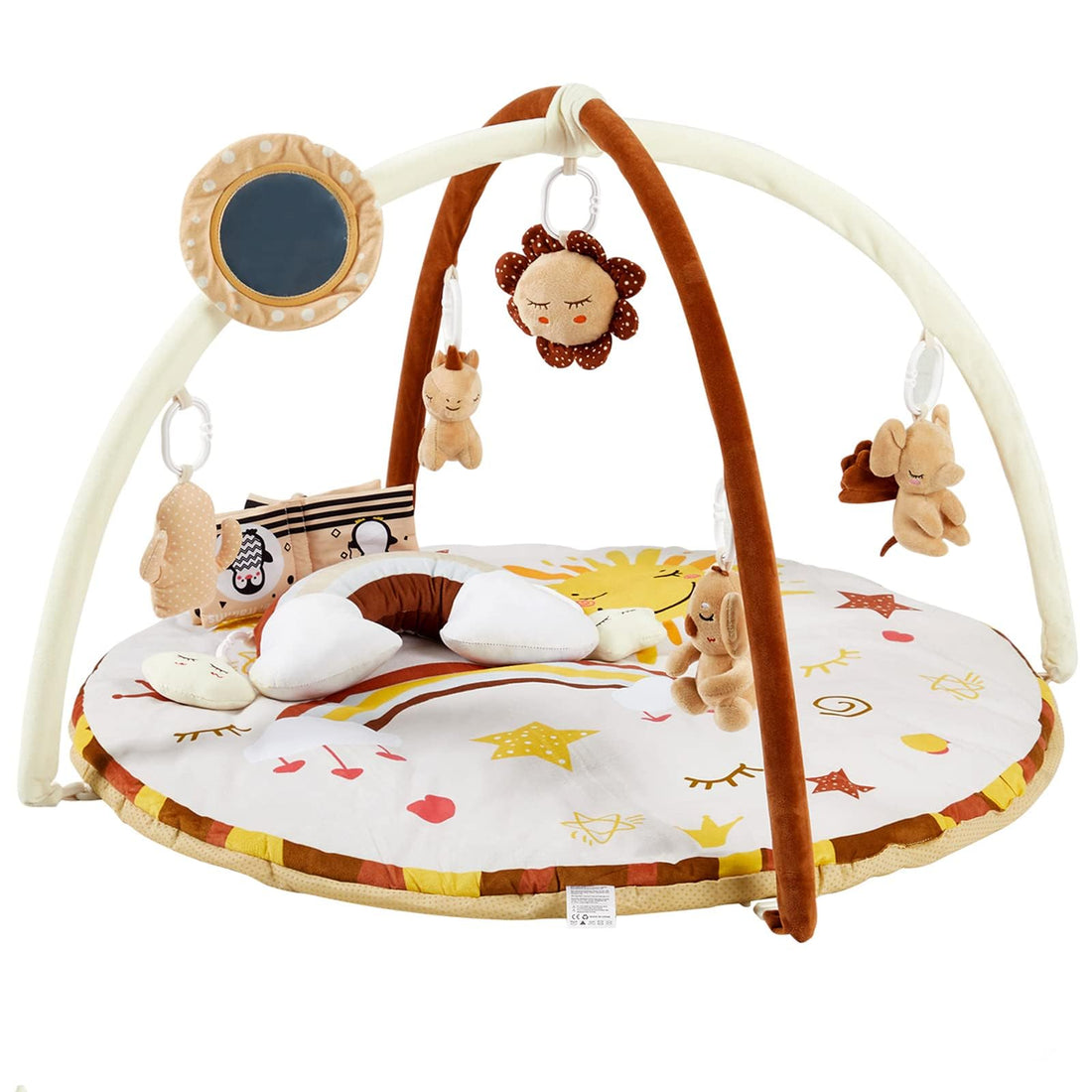 Tappetino da gioco per bambini Garvee con 9 giocattoli staccabili, sviluppo sensoriale e motorio, antiscivolo, in morbido poliestere, per uso domestico, colori neutri