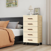 Mobiletto portaoggetti multifunzionale Garvee con 5 cassetti, ruote, plastica, colore crema, 48 cm, per camera da letto e soggiorno