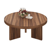 Garvee Tavolino da Caffè Rotondo in Legno Noce con 3 Gambe Resistenti per Soggiorno 85x40 cm Rustico - Walnut