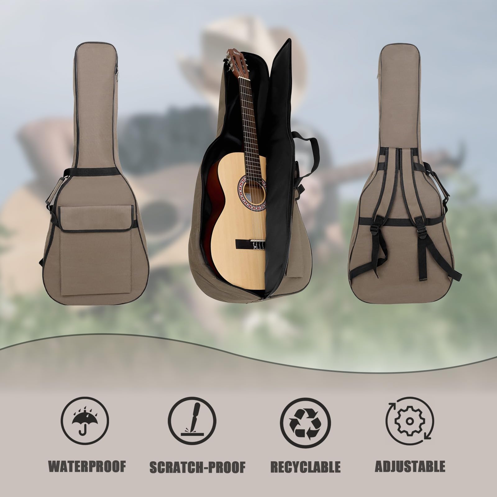 Borsa per chitarra Garvee da 41 pollici con spallacci imbottiti regolabili, materiale morbido e leggero, per chitarra acustica, per esterni e palco, nera