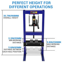 Pressa idraulica Garvee 6T con telaio a H e 2 piastre di pressione per officina di riparazione auto, blu, tavolo da lavoro regolabile, acciaio