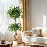 Albero di ficus artificiale Garvee da 5 piedi con tronco curvo, 1134+ foglie di seta, vaso bianco per ufficio e soggiorno - Come mostrato