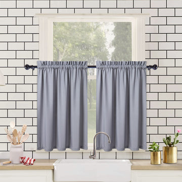Garvee Tende da Cucina Impermeabili con Texture in Rilievo, Tende Corte da Caffè per Cucina e Bagno, 2 x 30x60 cm, Grigio