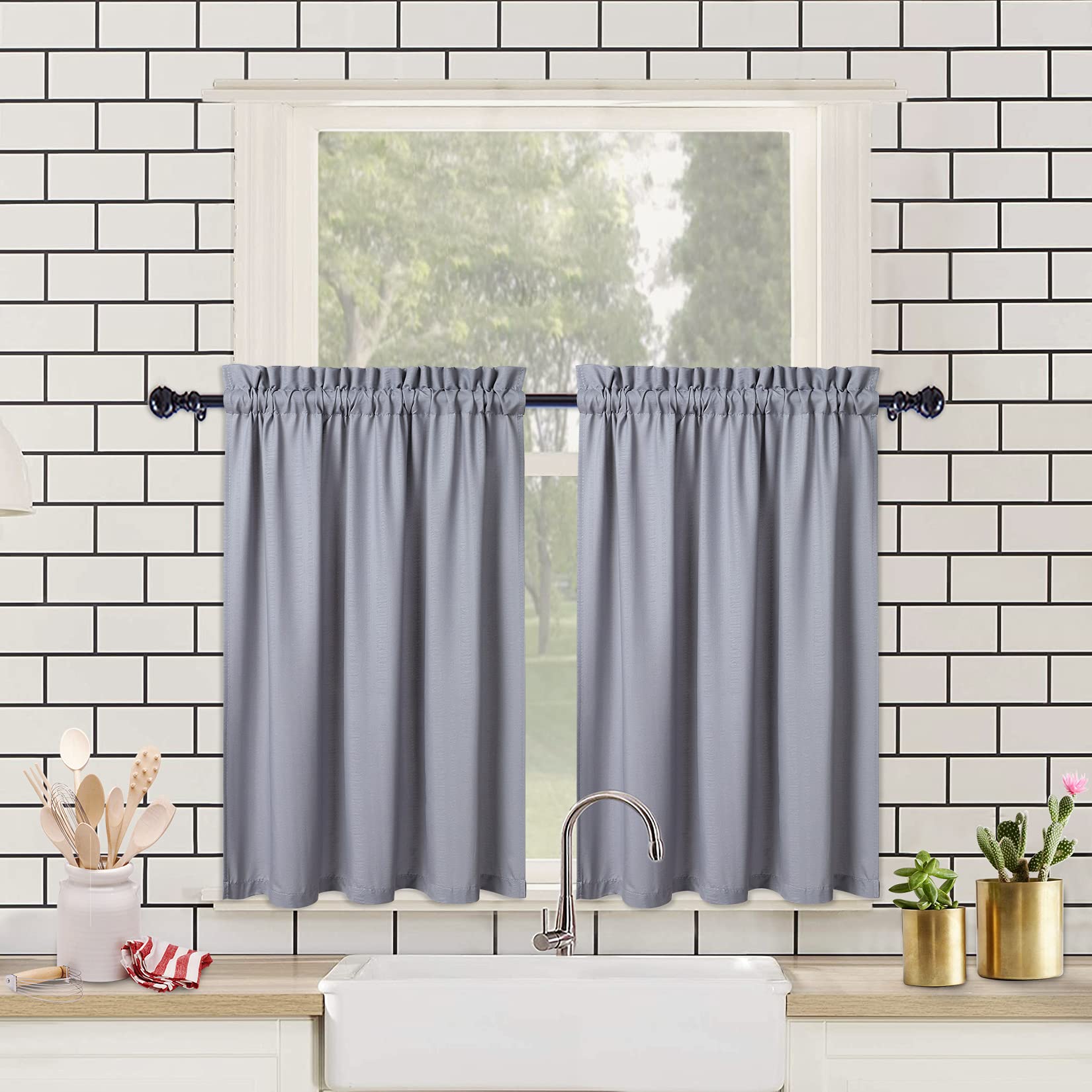 Tende da cucina impermeabili Garvee con trama in rilievo, tende corte per piccole finestre a mezza altezza, 5,1x76,2 cm, grigio, per cucina, bagno, camera da letto, soggiorno