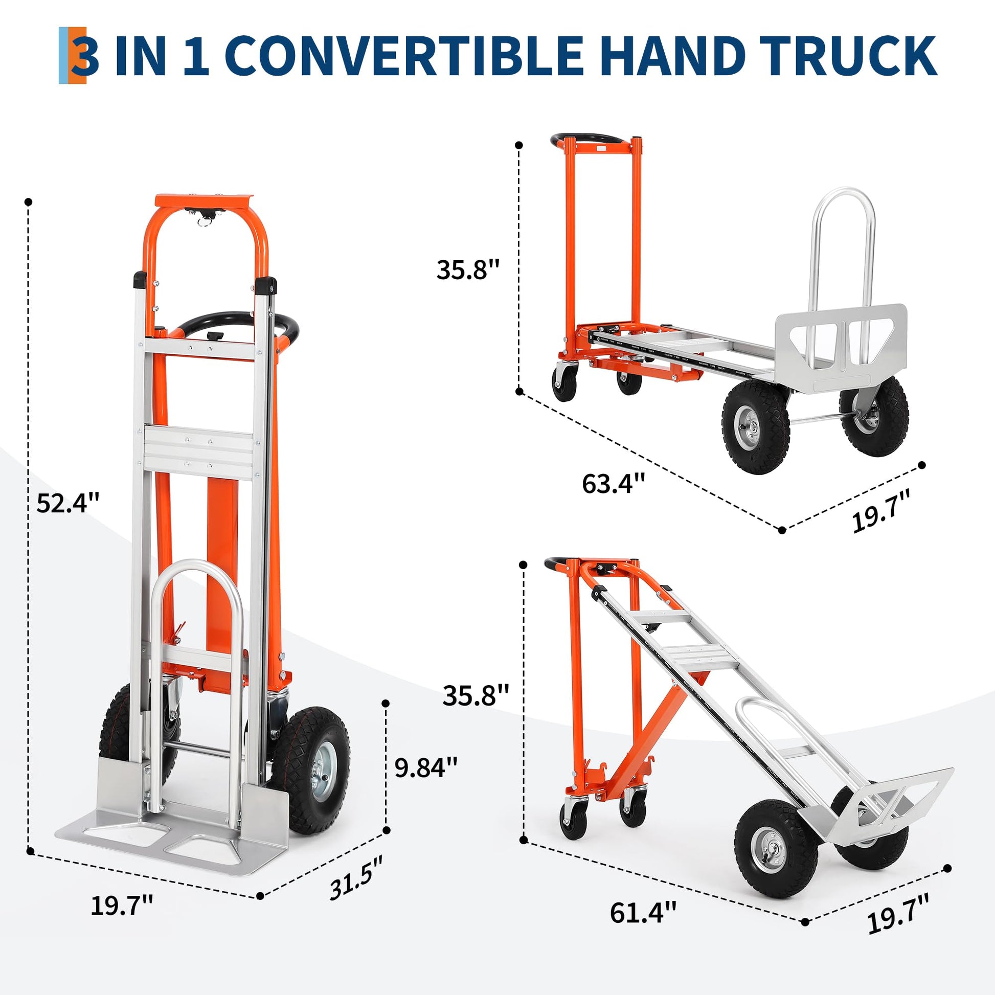 Carrello pieghevole Garvee 3 in 1, in alluminio, ruote da 10 pollici, per la casa e lo stoccaggio