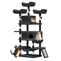 Torre per gatti Garvee grande multilivello da 68,5" per gatti di grandi dimensioni, 9 kg+, con tiragraffi in sisal, amache, peluche, legno robusto, grigio scuro, parco giochi al coperto