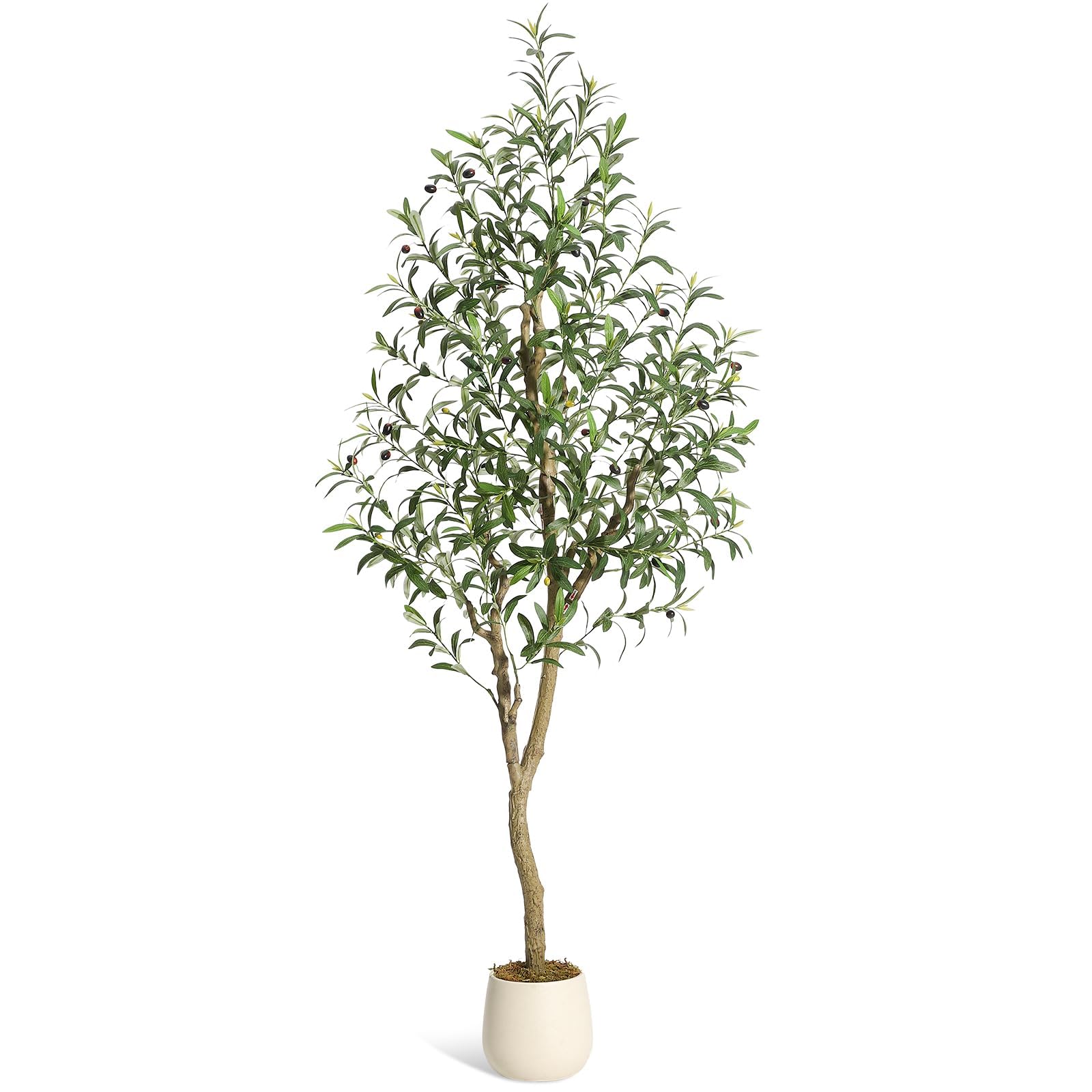 Albero di ulivo artificiale Garvee da 6 piedi con frutti realistici e tronco flessibile per interni, soggiorno, ufficio, vaso bianco