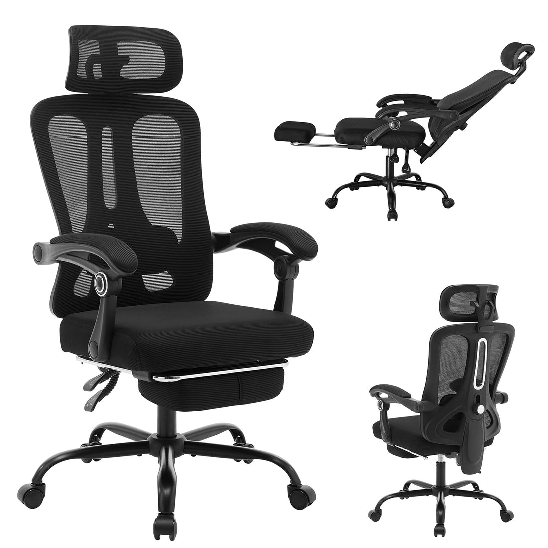 Sedia da ufficio ergonomica Garvee con supporto lombare regolabile, poggiapiedi, rete traspirante per ufficio e gaming, regolabile, nera