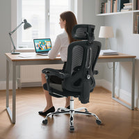 Sedia da ufficio ergonomica Garvee con poggiatesta regolabile, supporto lombare, poggiapiedi per ufficio domestico e gaming, altezza regolabile, rete traspirante, nero