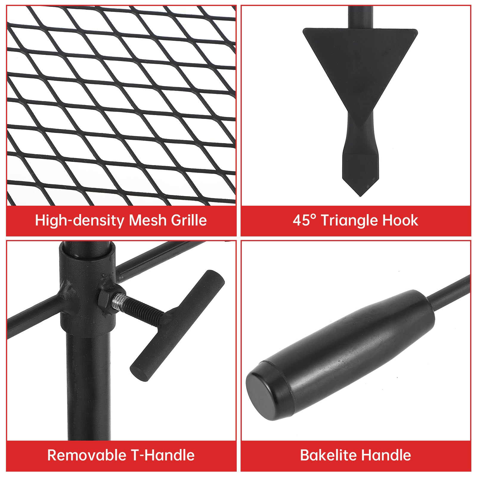 Griglia girevole per falò Garvee da 16,7'' x 12,6'' realizzata in robusto acciaio con rotazione a 360° e regolazione dell'altezza per barbecue all'aperto, picnic, giardino, nera