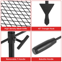 Griglia girevole per falò Garvee da 16,7'' x 12,6'' realizzata in robusto acciaio con rotazione a 360° e regolazione dell'altezza per barbecue all'aperto, picnic, giardino, nera