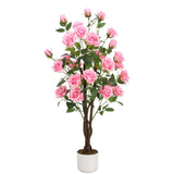Garvee Albero di Rose Artificiali Rosa/Bianco 75-150cm con Tronco in Legno Naturale e Foglie Dettagliate per Interni ed Esterni - Rosa 105 cm