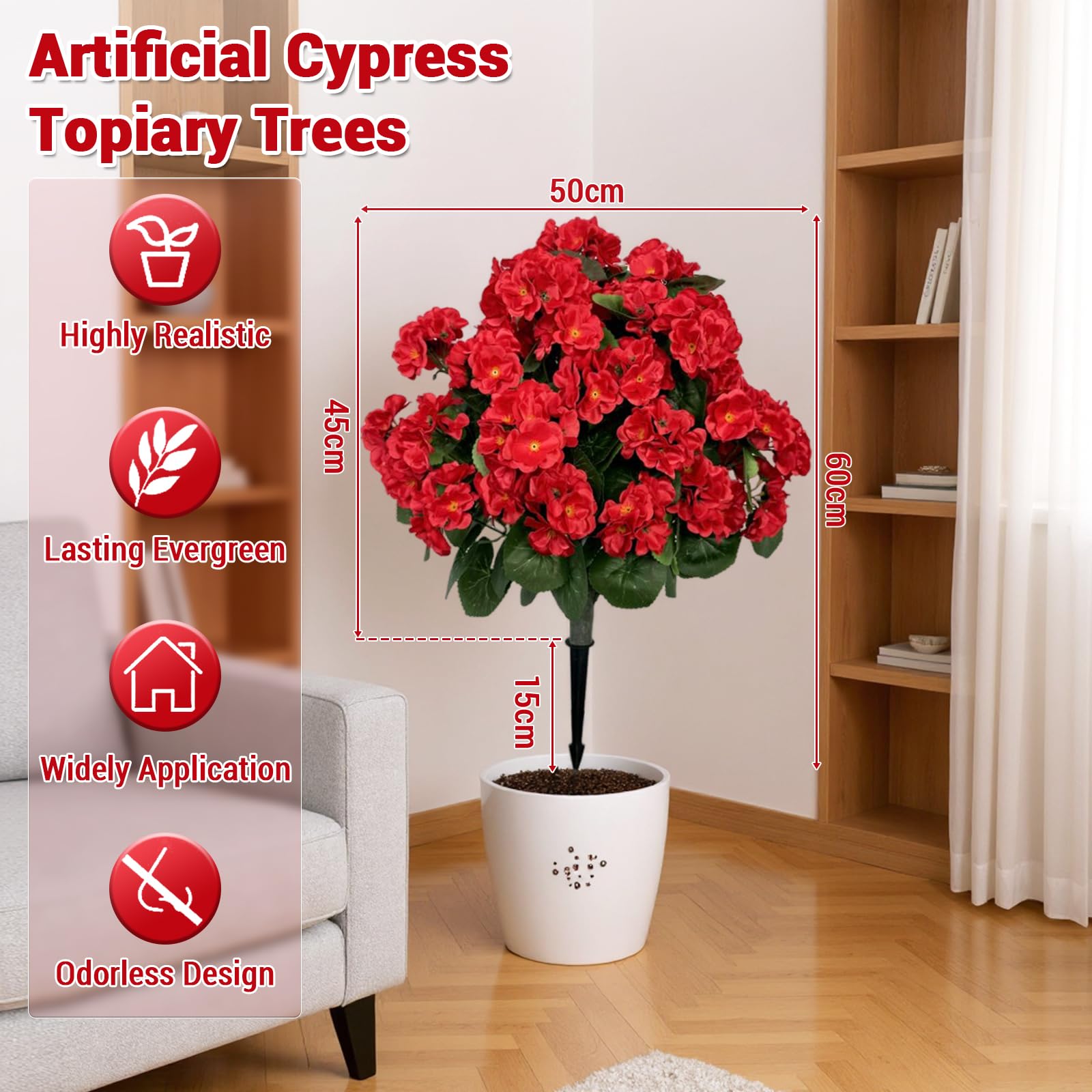 Alberi artificiali Garvee di begonia lavanda da 23'', in materiale PE resistente ai raggi UV e alle intemperie, con picchetto per giardino e terrazza, colore verde