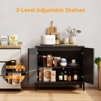 Credenza in rattan Garvee con ante in rattan, ripiani regolabili, truciolato, piedini in metallo per sala da pranzo e corridoio, colori naturali