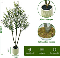 Albero di ulivo nero artificiale Garvee da 7 piedi con vaso per soggiorno e ufficio, tronco flessibile in filo metallico, poliestere, vaso bianco
